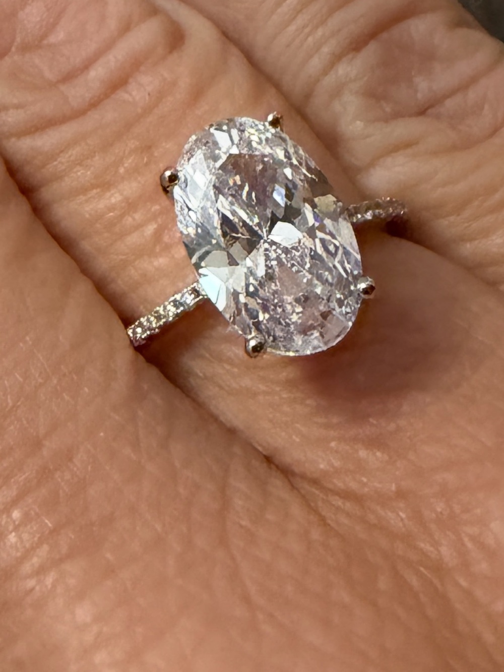 Adina Eden Oval Solitaire Cubic Zirconia Ring in Silver Tone